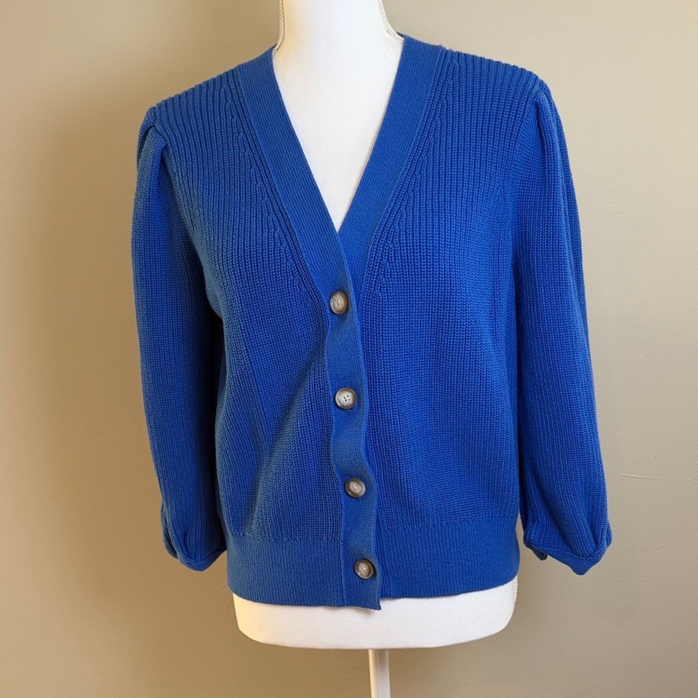 Loft Women's Large Blue Button 3/4 Sleeve Sweater